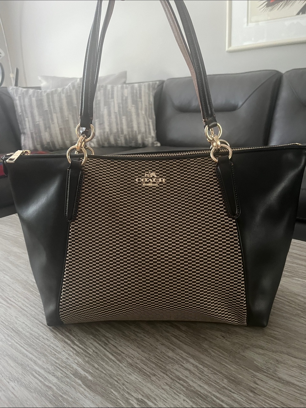 Coach Legacy Jacquard Ava Tote | Black Leather & Exploded Ava Canvas | EUC